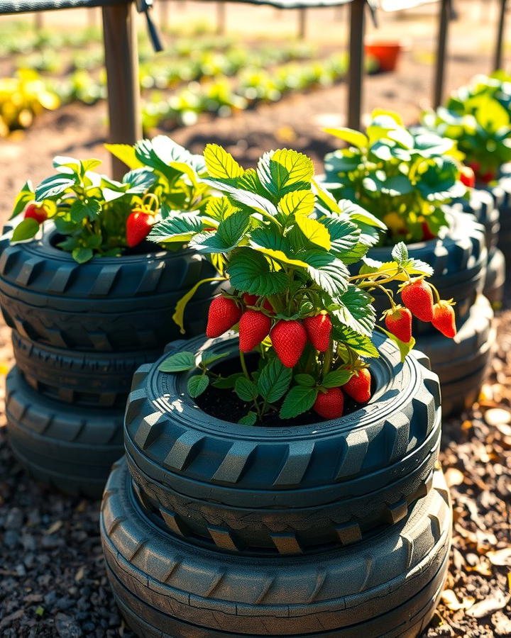 Repurposed Tire Strawberry Planters - 25 Strawberry Planter Ideas