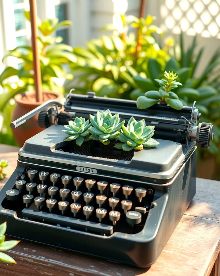 Repurposed Typewriter Display - 25 Vintage Garden Ideas