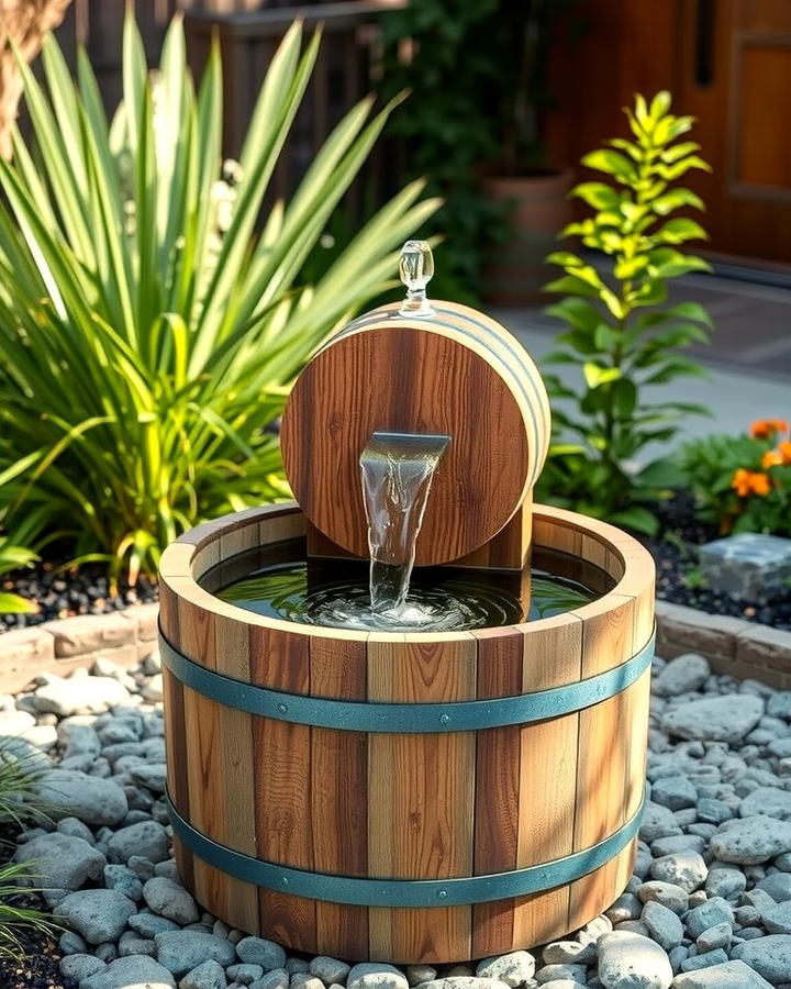 Repurposed Wine Barrel Fountain - 25 Vintage Garden Ideas