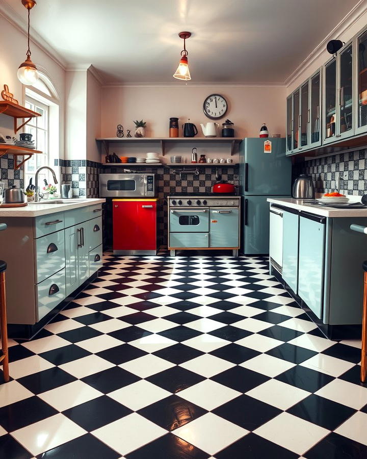 Retro Checkerboard Flooring - 25 Vintage Kitchen Ideas