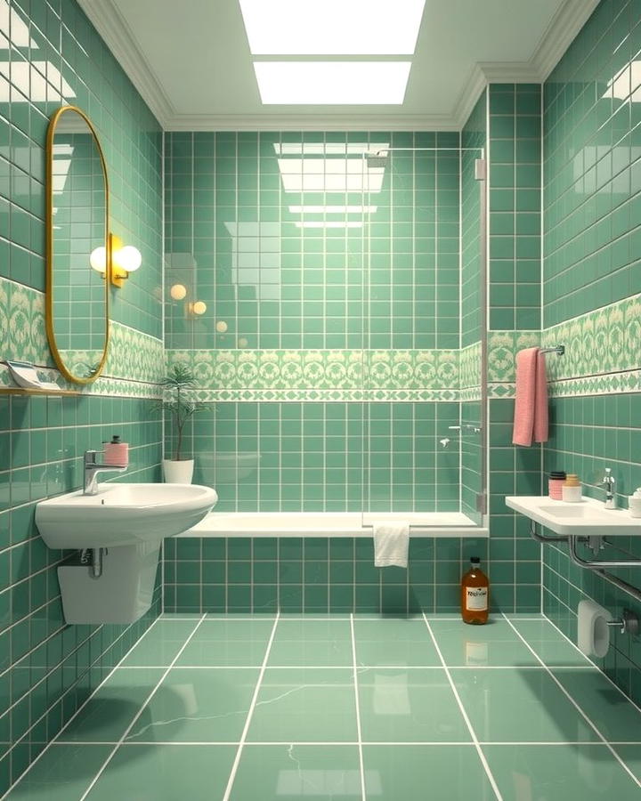 Retro Green Tiles with Glossy Finish - 30 Green Tile Bathroom Ideas