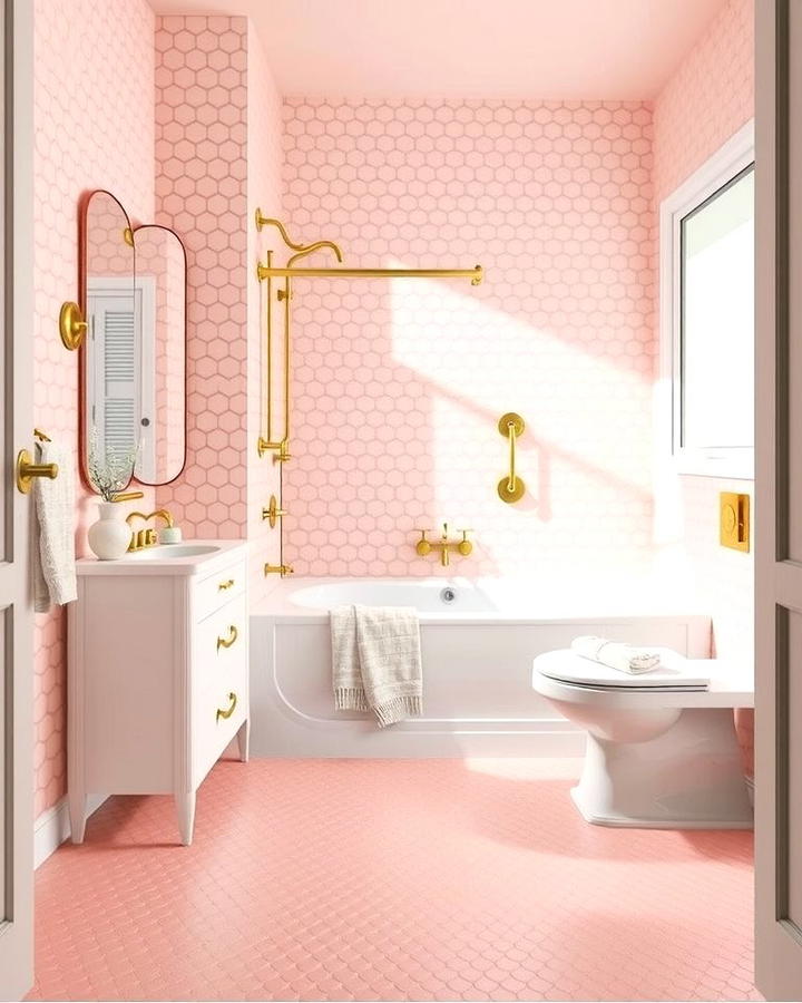 Retro Pink Penny Tile Floor - 25 Penny Tile Bathroom Floor Ideas