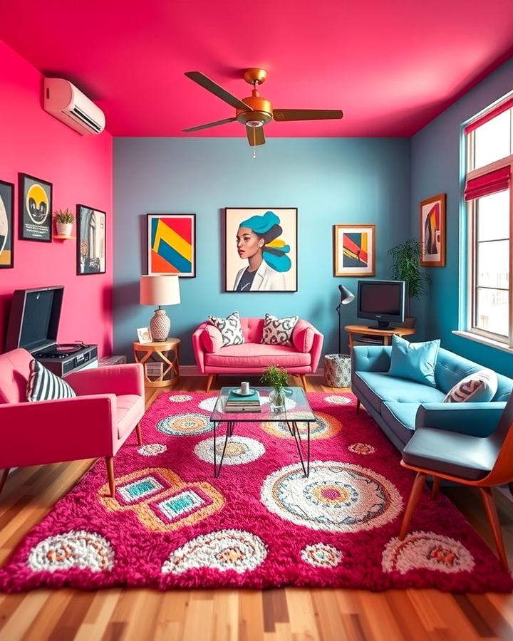 Retro Vibes - 25 Pink and Blue Living Room Ideas