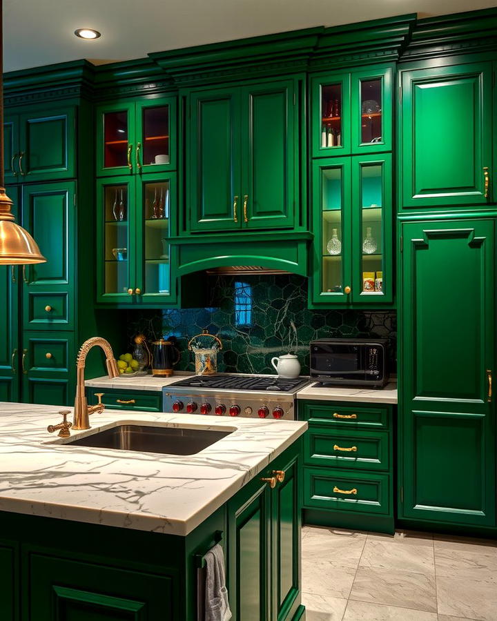 Rich Emerald Green Cabinets for a Luxurious Feel - 25 Painting Kitchen Cabinet Ideas