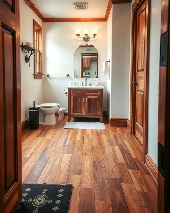 Rich Hardwood Flooring - 25 Small Bathroom Flooring Ideas