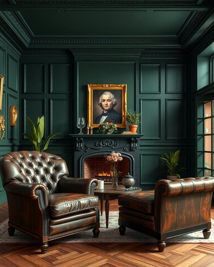 Rich Leather Armchairs - 25 Victorian Dark Green Living Room Ideas