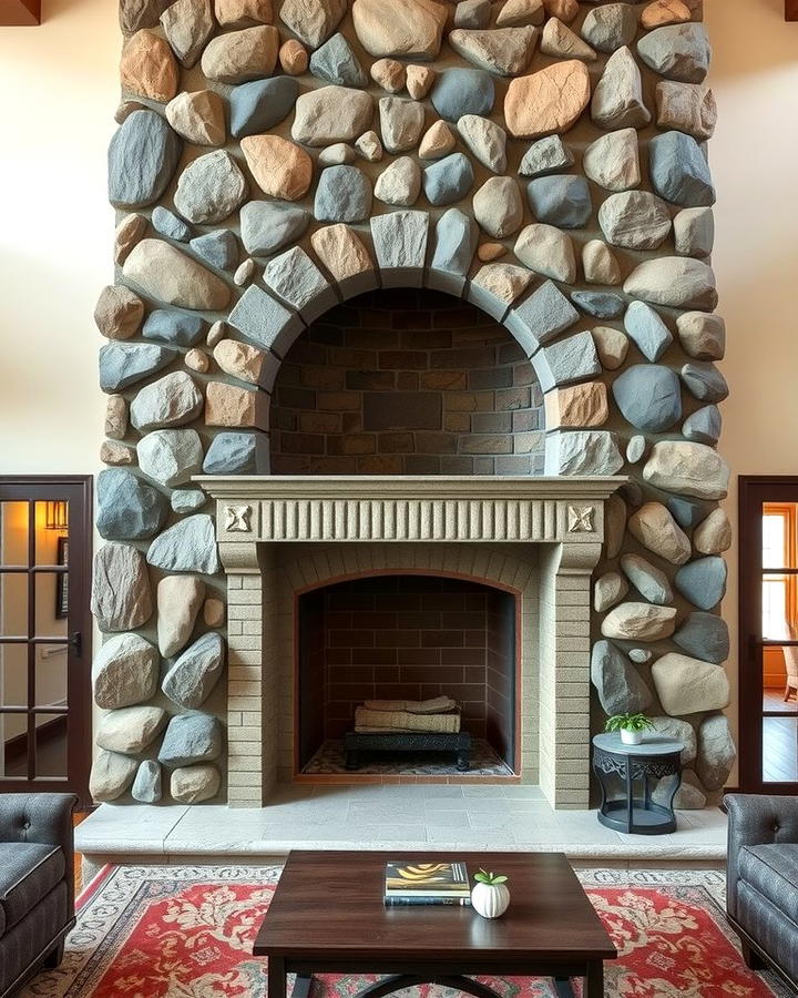 River Rock Fireplace with Arched Opening - 25 River Rock Fireplace Ideas