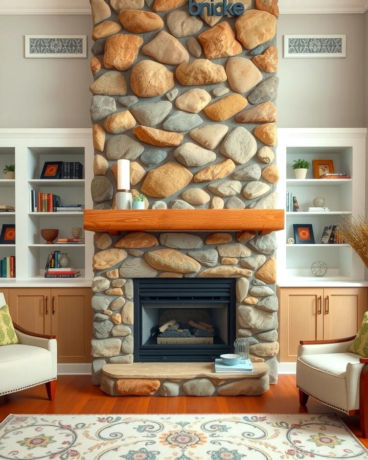 River Rock Fireplace with Built In Shelving 2 - 25 River Rock Fireplace Ideas