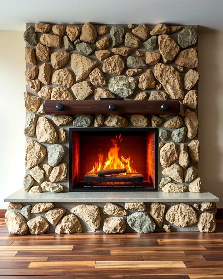 River Rock Fireplace with Modern Inserts - 25 River Rock Fireplace Ideas