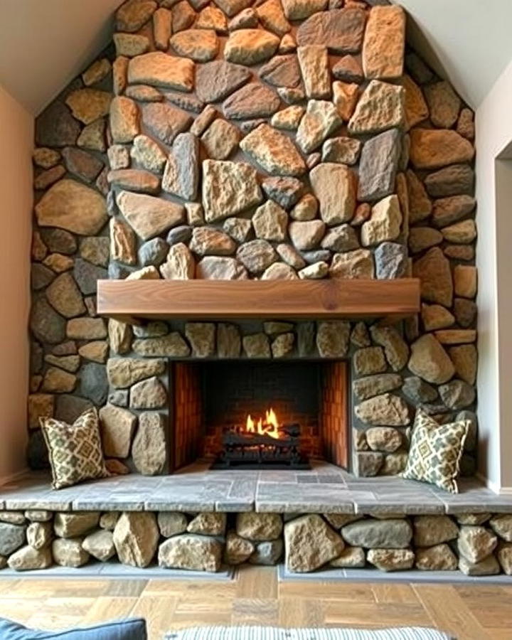 River Rock Fireplace with a Built In Seating Area - 25 River Rock Fireplace Ideas