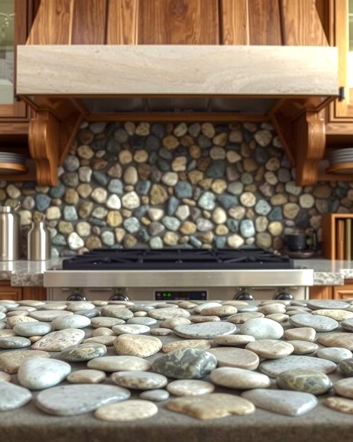 River Rock Mosaic for Natural Elegance - 25 Rustic Backsplash Ideas