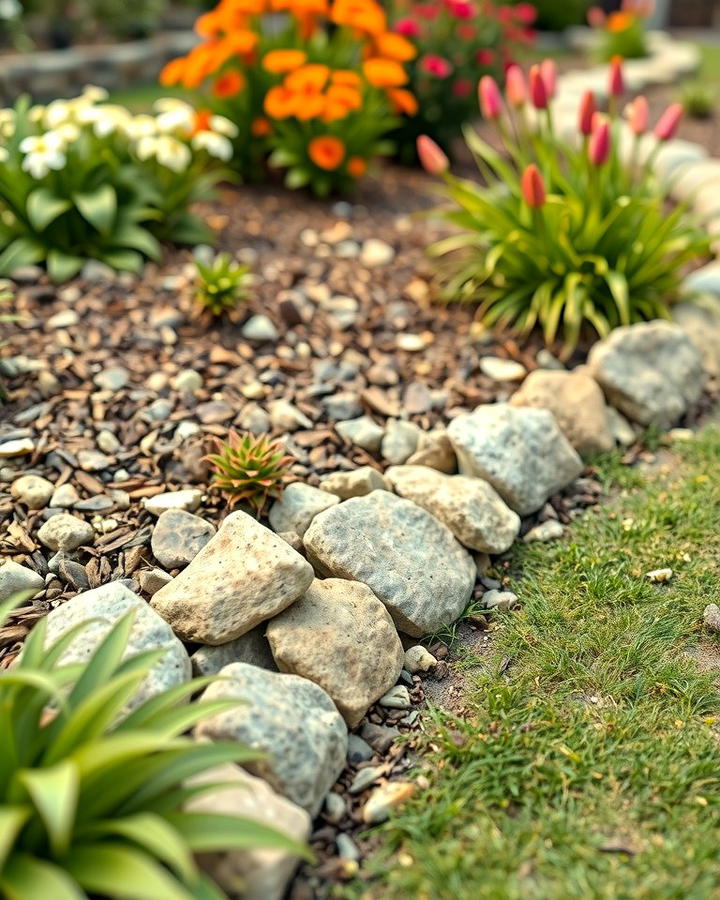 River Rock and Mulch Combo - 25 River Rock Edging Ideas