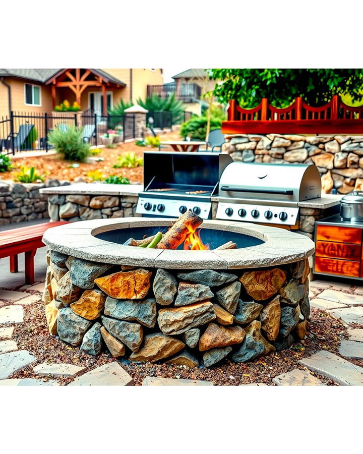 Rock Fire Pit with Built In Grill - 25 Rock Fire Pit Ideas