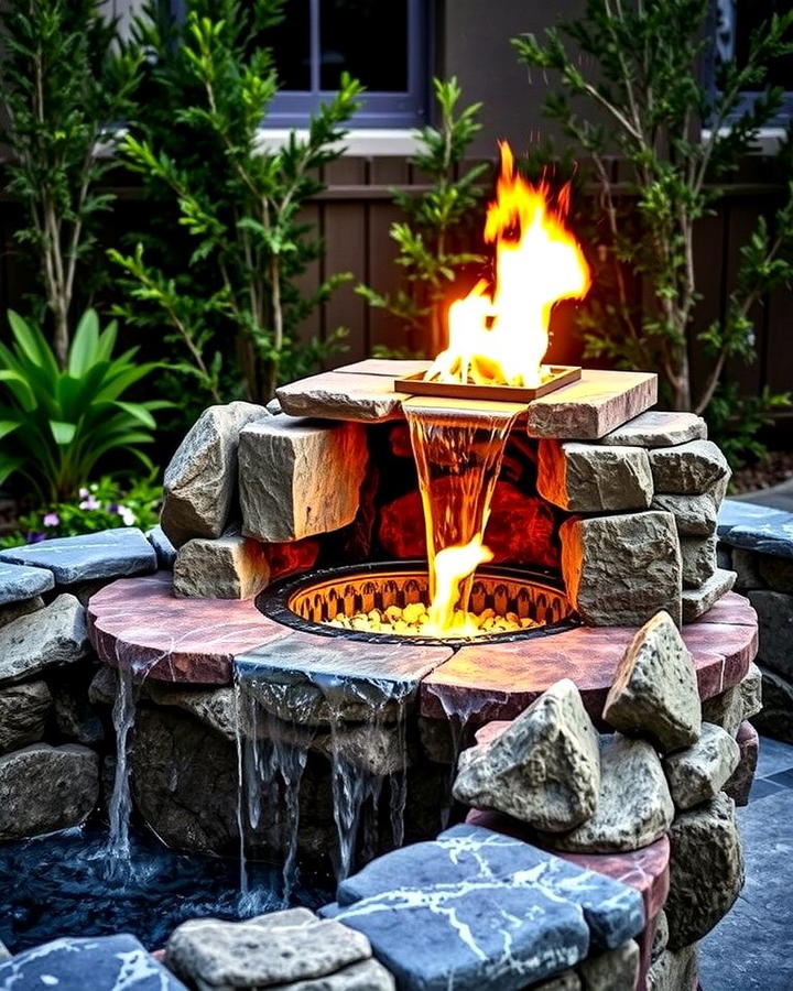 Rock Fire Pit with Waterfall Feature - 25 Rock Fire Pit Ideas