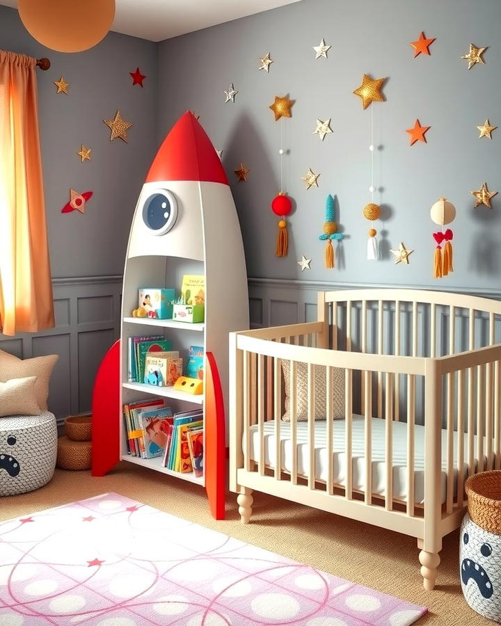 Rocket Shaped Bookshelf - 25 Space-themed Nursery Ideas