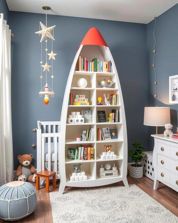 Rocket Shaped Bookshelves - 25 Space-themed Nursery Ideas