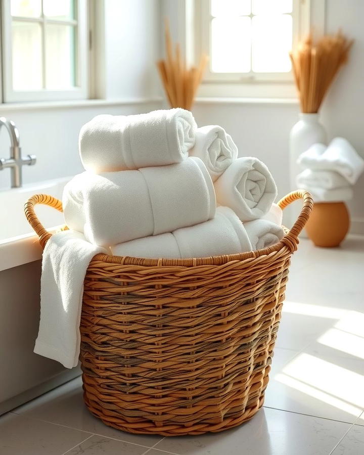 Rolled Towels in a Basket - 25 Towel Display Ideas