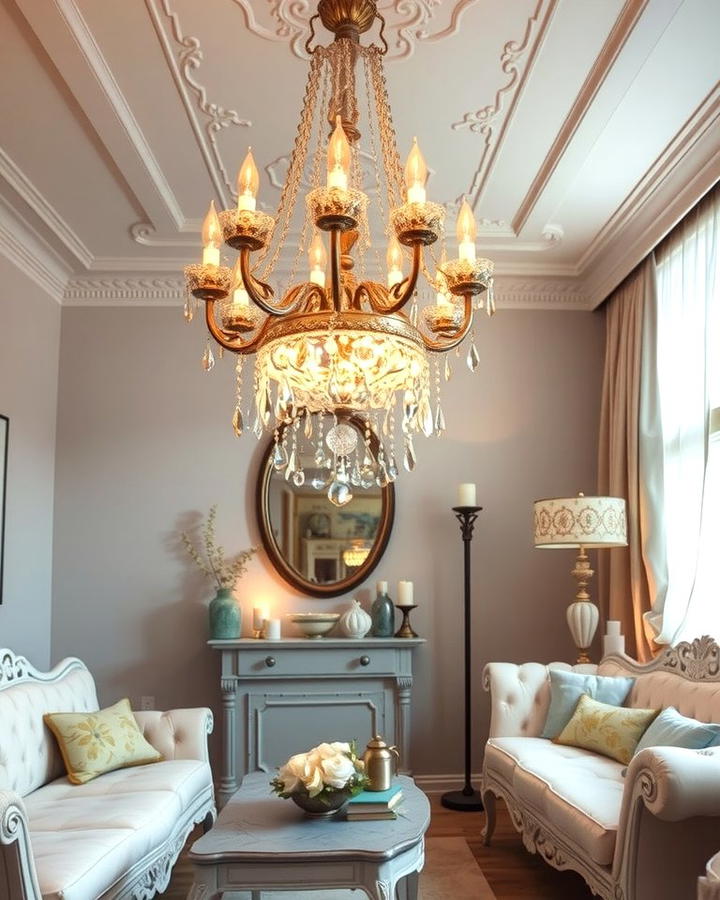 Romantic Chandeliers - 25 Shabby-chic Style Living Room Ideas