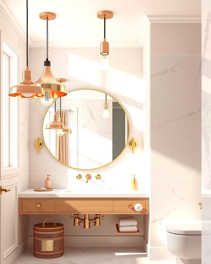 Rose Gold Lighting for a Warm Glow - 25 Pink Bathroom Ideas