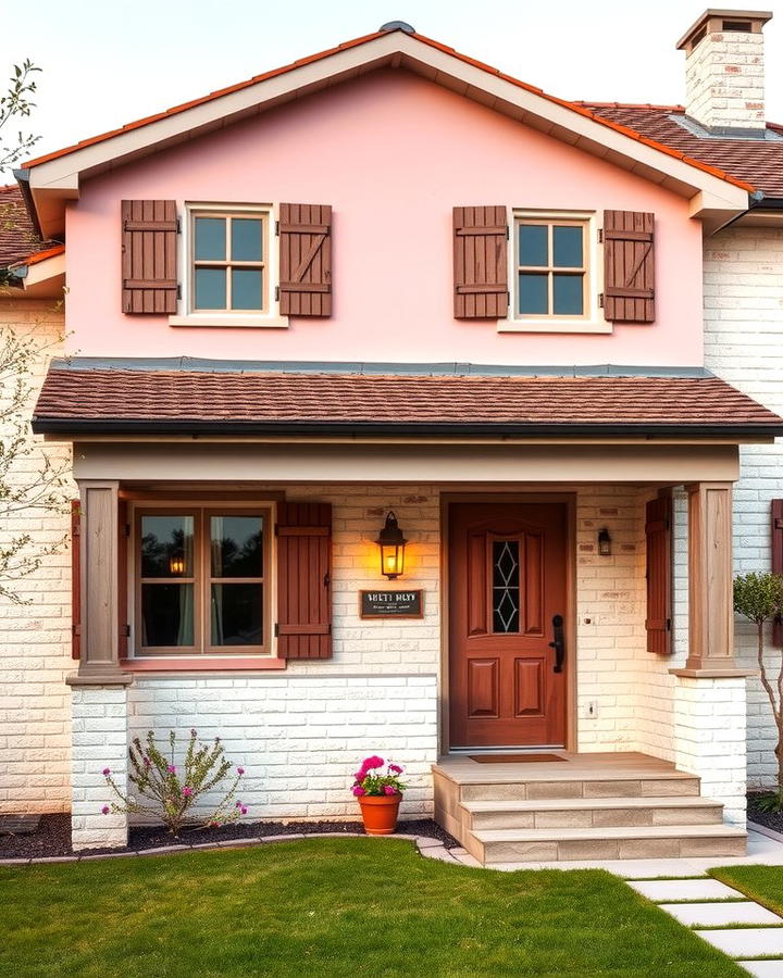 Rose Pink with White Brick - 25 Pink House Exterior Ideas