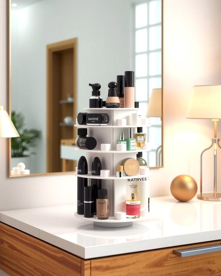 Rotating Makeup Organizer for Easy Access - 25 vanity organization ideas