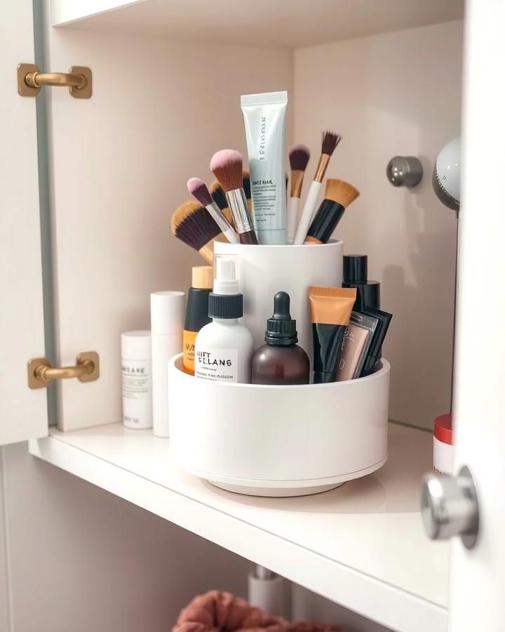 Rotating Makeup Organizers - 30 Bathroom Cabinet Organizing Ideas