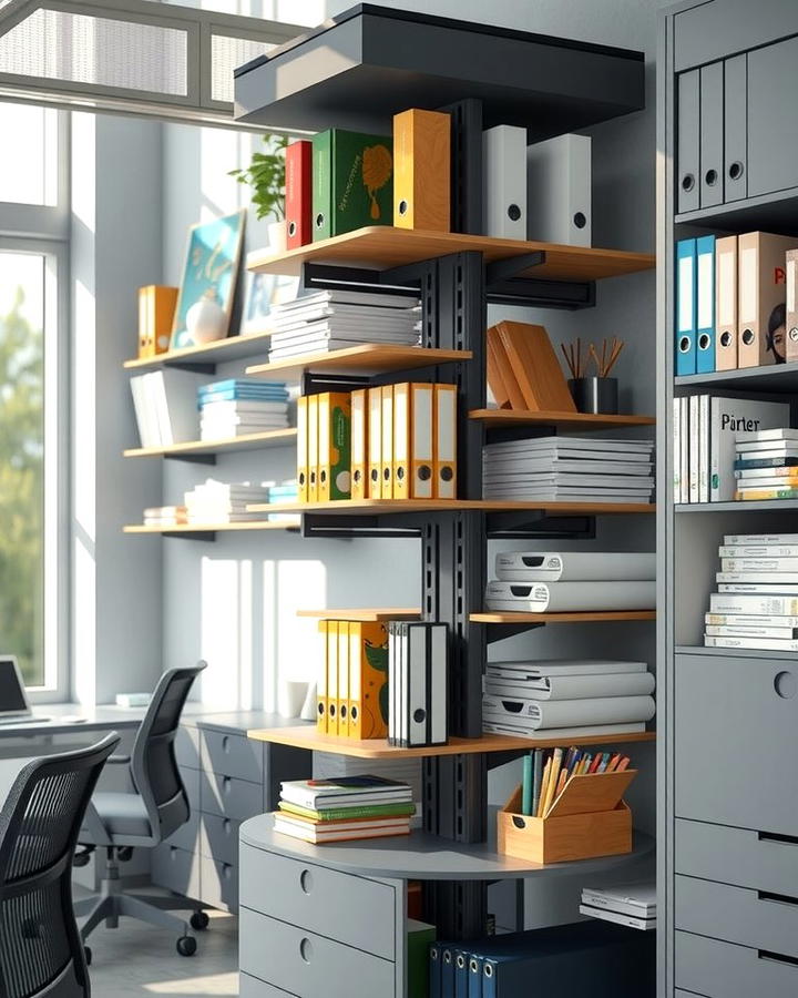 Rotating Shelves for Easy Access - 25 Office Shelving Ideas