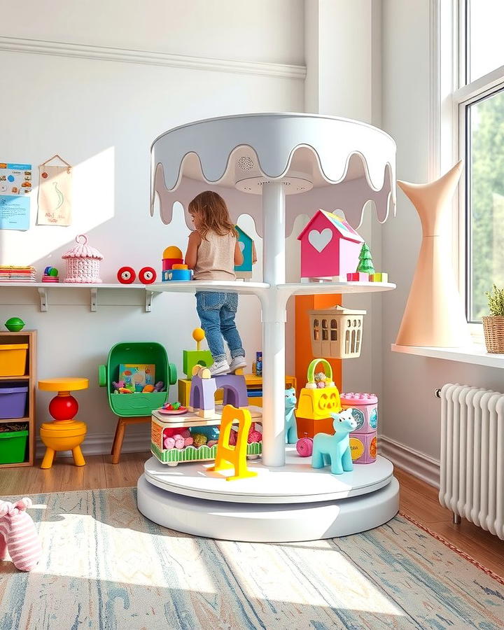 Rotating Toy Carousel for Accessibility - 25 Playroom Storage Ideas