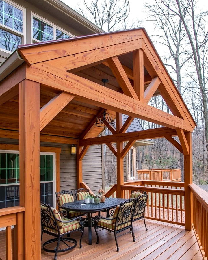 Rustic Beam Overhang - 30 Partially Covered Deck Ideas