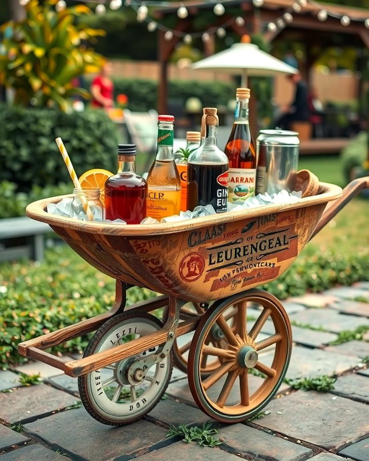 Rustic Beverage Cart - 25 Old Wheelbarrow Ideas