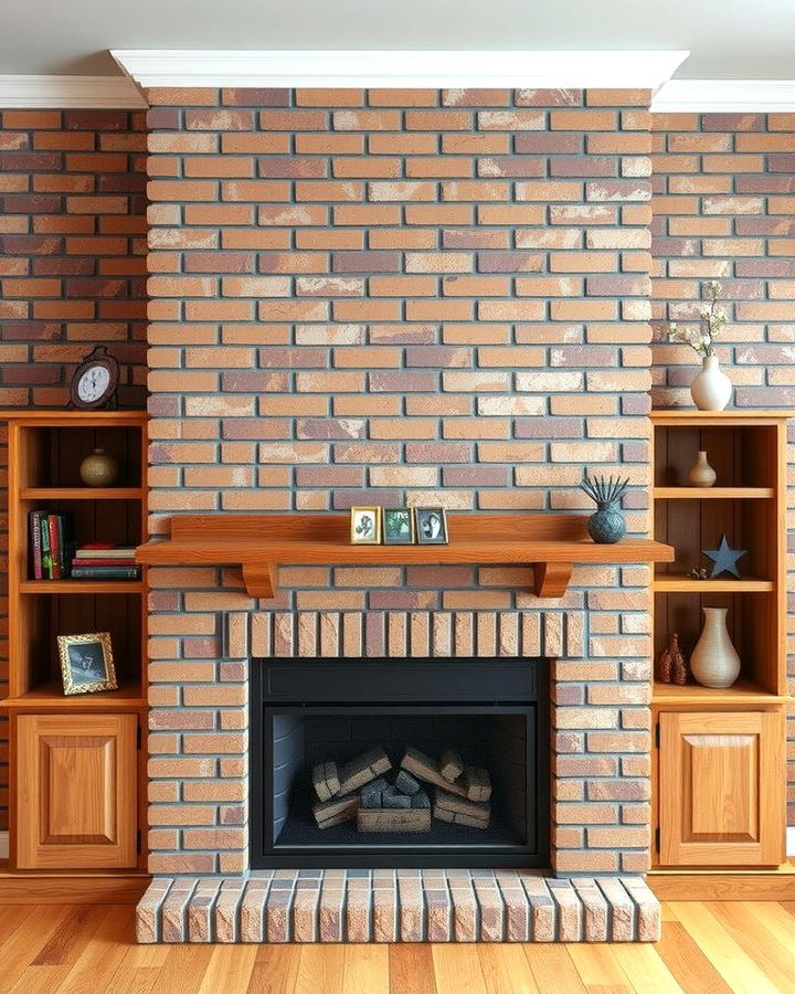 Rustic Brick Fireplace with Built In Shelves - 25 Rustic Brick Fireplace Ideas