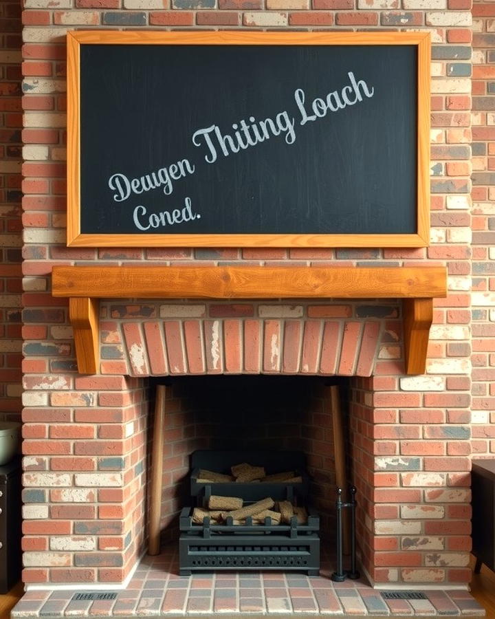 Rustic Brick Fireplace with Chalkboard Above - 25 Rustic Living Room With a Brick Fireplace Ideas