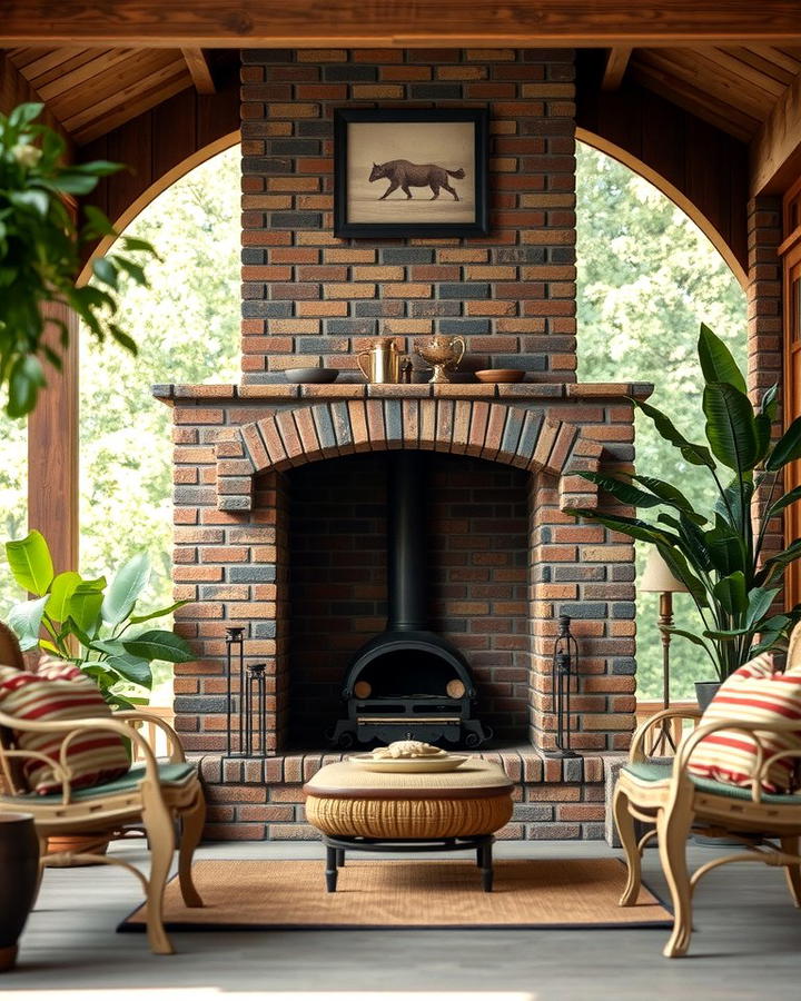 Rustic Brick Fireplace - 25 Porch Fireplace Ideas