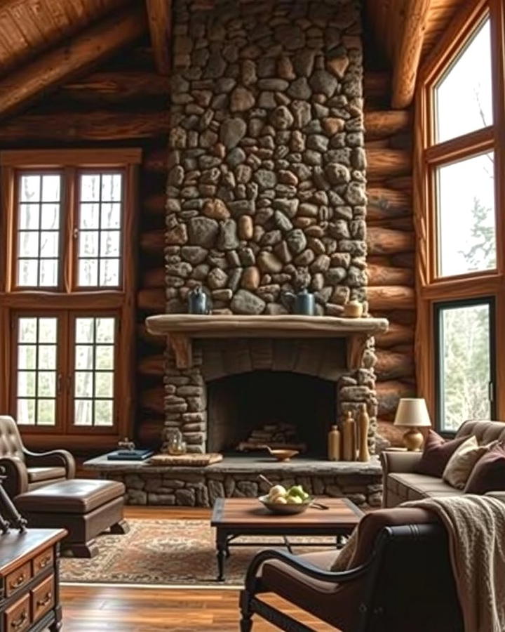 Rustic Cabin Charm - 25 Stacked Stone Fireplace Ideas