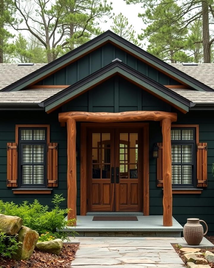 Rustic Charm with Dark Green and Natural Wood - 30 Dark Green Exterior Ideas