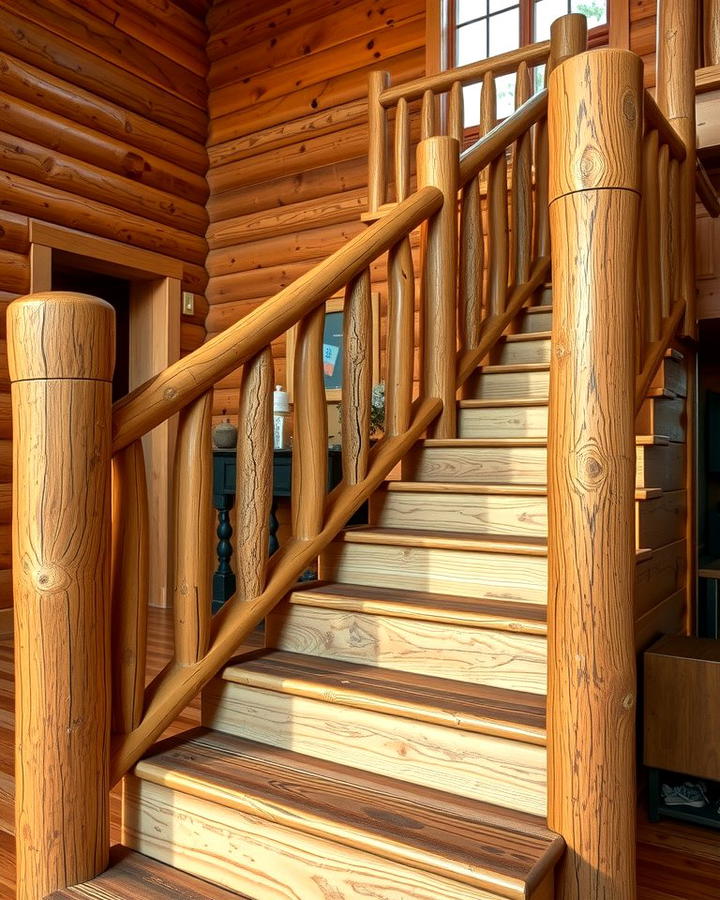 Rustic Charm with Log Railings - 25 Stair Railing Ideas