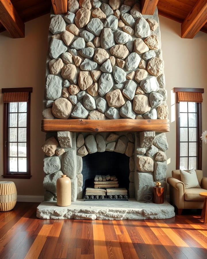 Rustic Charm with Natural River Rocks - 25 River Rock Fireplace Ideas