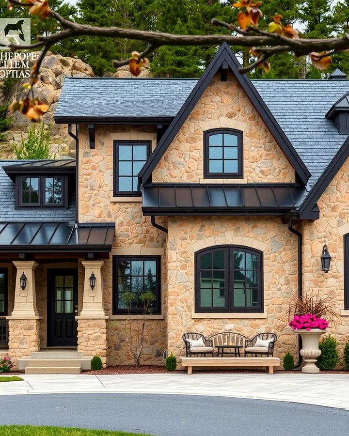 Rustic Charm with Natural Stone - 30 Exterior Home with a Black Roof Ideas