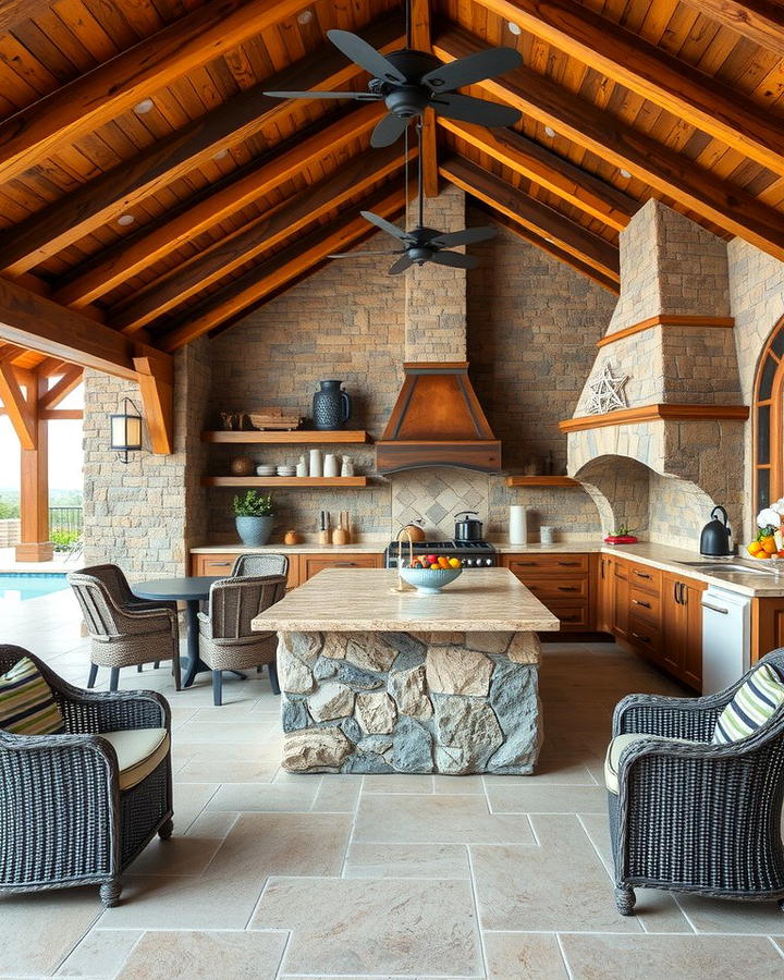 Rustic Charm with Stone Accents - 30 Pool House With Outdoor Kitchen Ideas