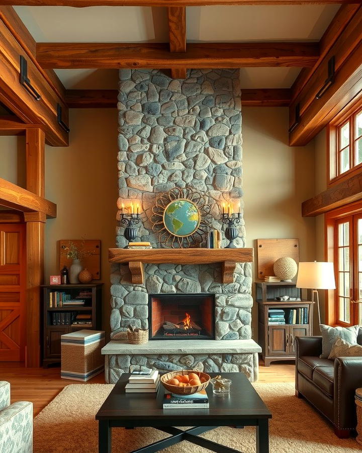 Rustic Charm with Stone Accents - 25 Off-center Fireplace Ideas