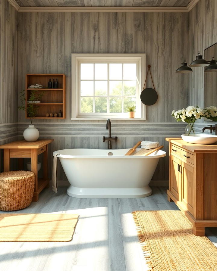 Rustic Charm with Weathered Gray Wood Look Tiles - 30 Gray Floor Bathroom Ideas