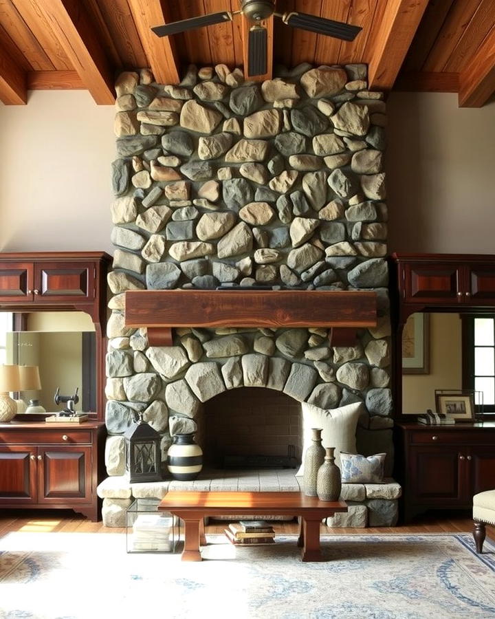 Rustic Charm with Weathered Stones - 25 Stacked Stone Fireplace Ideas