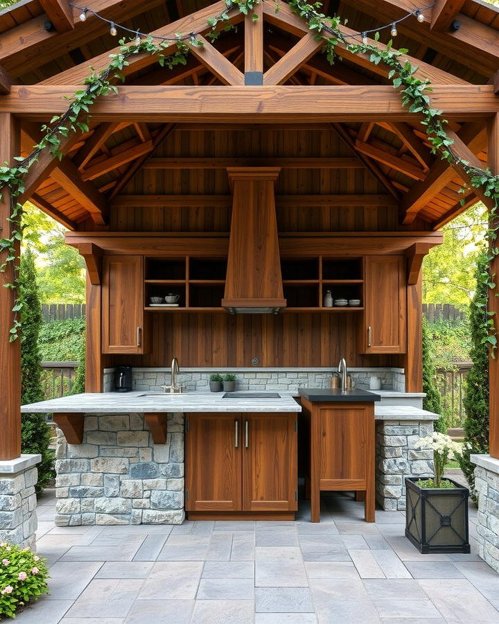 Rustic Charm with Wooden Gazebo - 30 Outdoor Kitchen with a Gazebo Ideas