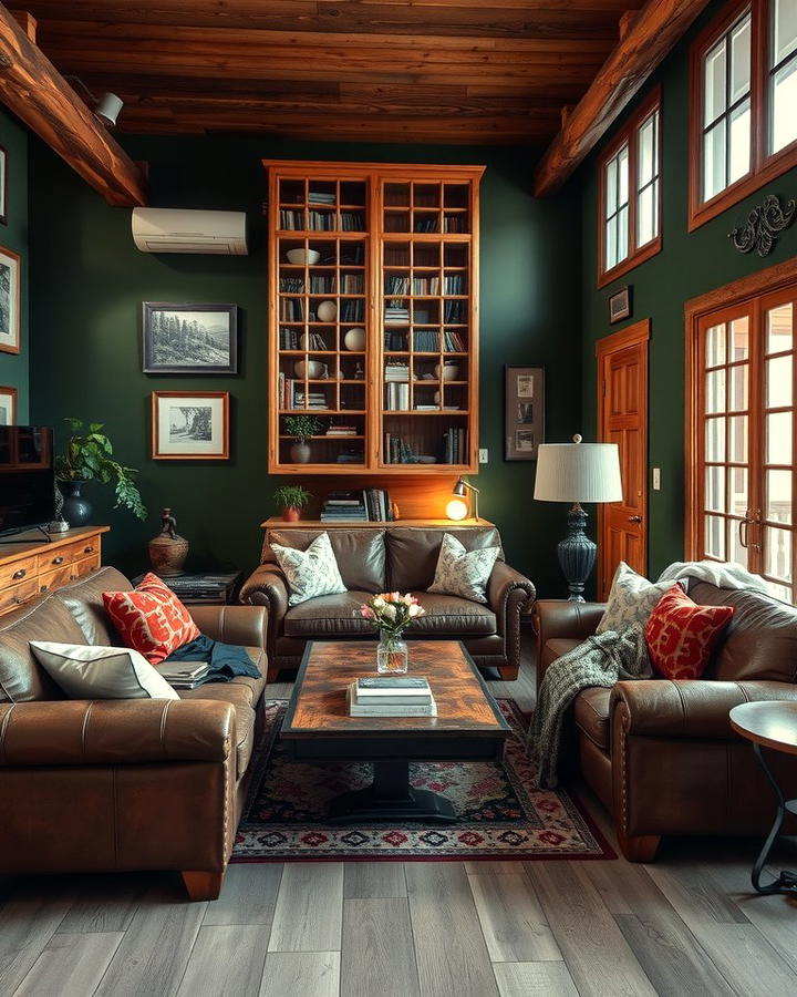 Rustic Dark Green Living Room - 30 Dark Green Living Room Ideas