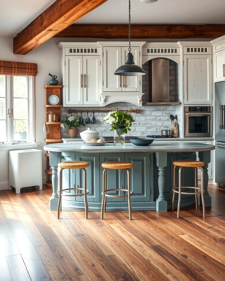 Rustic Elegance with White Cabinets and a Weathered Grey Island - 25 White Kitchen Cabinets With Grey Island Ideas