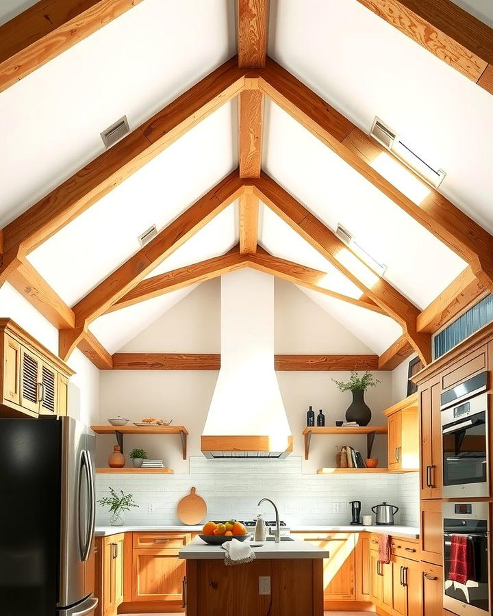 Rustic Exposed Beams - 25 Vaulted Ceiling Kitchen Ideas