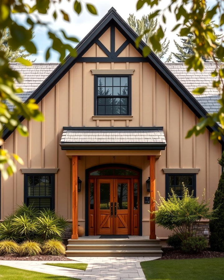 Rustic Farmhouse Charm - 25 Tan House With Black Trim Design Ideas