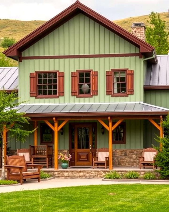 Rustic Farmhouse with Sage Green and Walnut Brown - 25 Sage Green House With Brown Trim Ideas