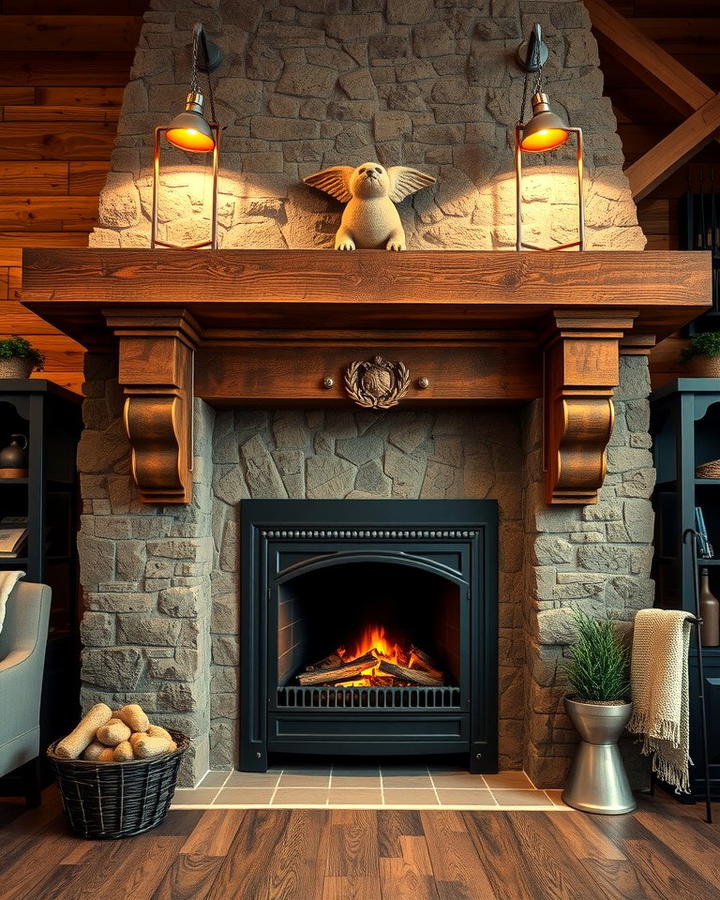 Rustic Fireplace with Metal Accents - 25 Rustic Fireplaces