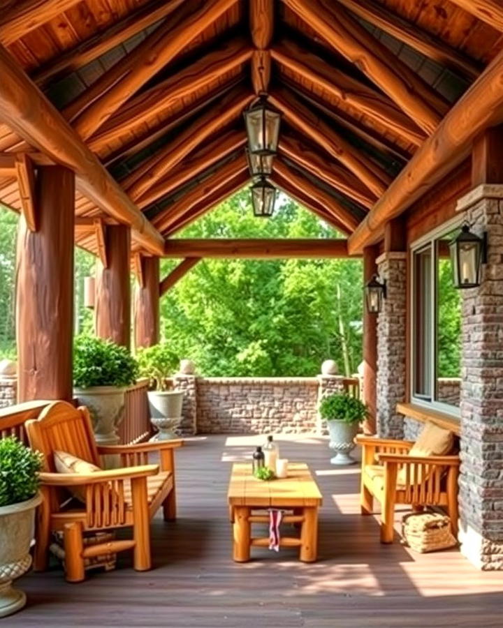 Rustic Log Cabin Inspired Porch - 30 Large Front Porch Ideas